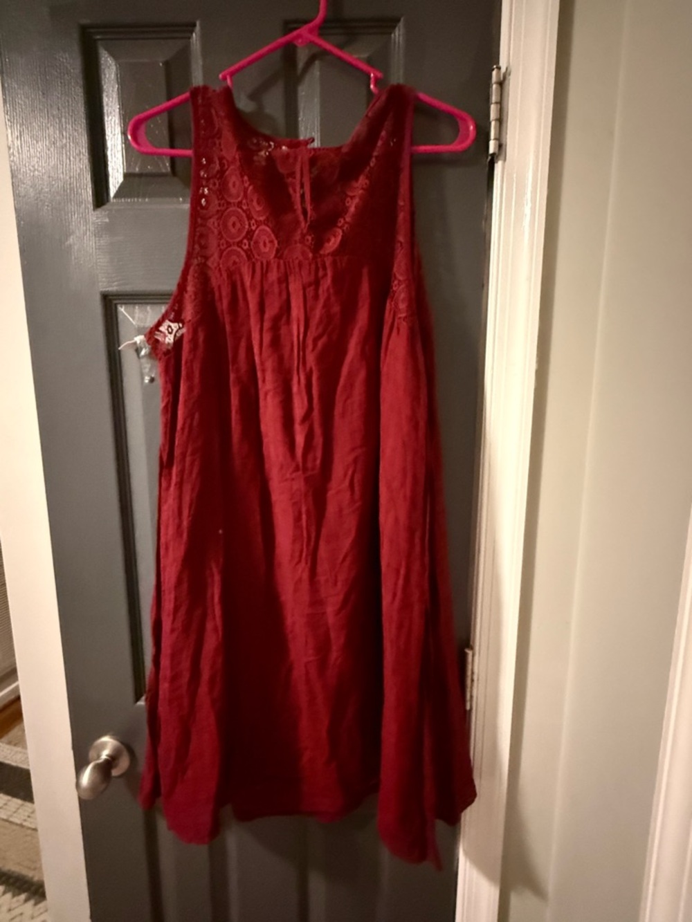 Women's Sleeveless Red Lace Yoke Dress